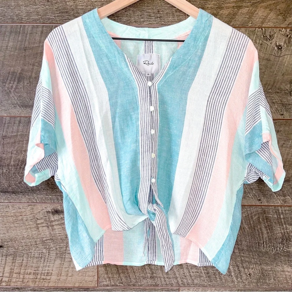 Rails Thea Striped Tie-front Shirt In Highland Stripe XS - Picture 2 of 8